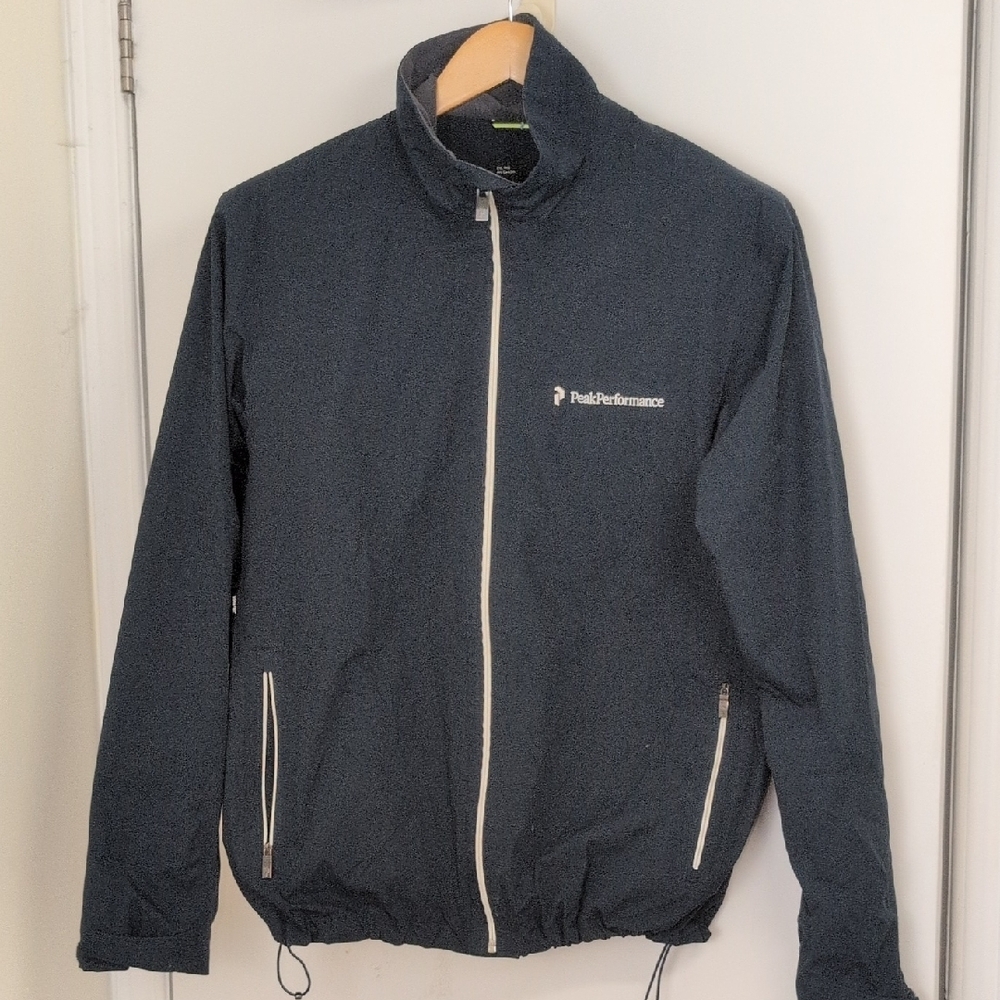 Peak Performance Navy Blue Windbreaker Jacket with White Trim